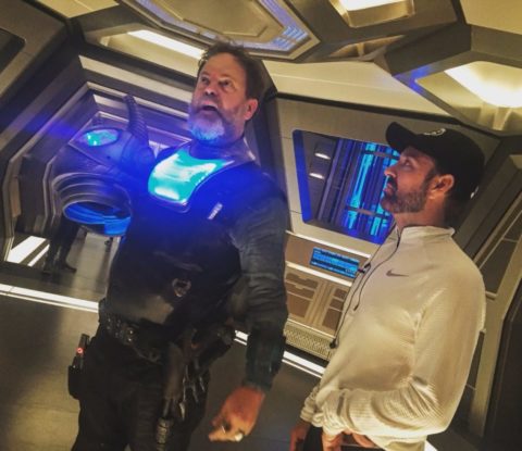 David-Barrett-Rain-Willson-Star-Trek-Discovery-Magic-to-Make-the-Sanest-Man-Go-Mad-behind-the-scenes-David-Barrett-and-Rainn-Wilson-in-Andorian-helmet-off